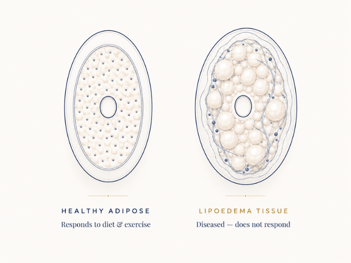 Cross-section comparison of healthy adipose tissue and lipoedema tissue